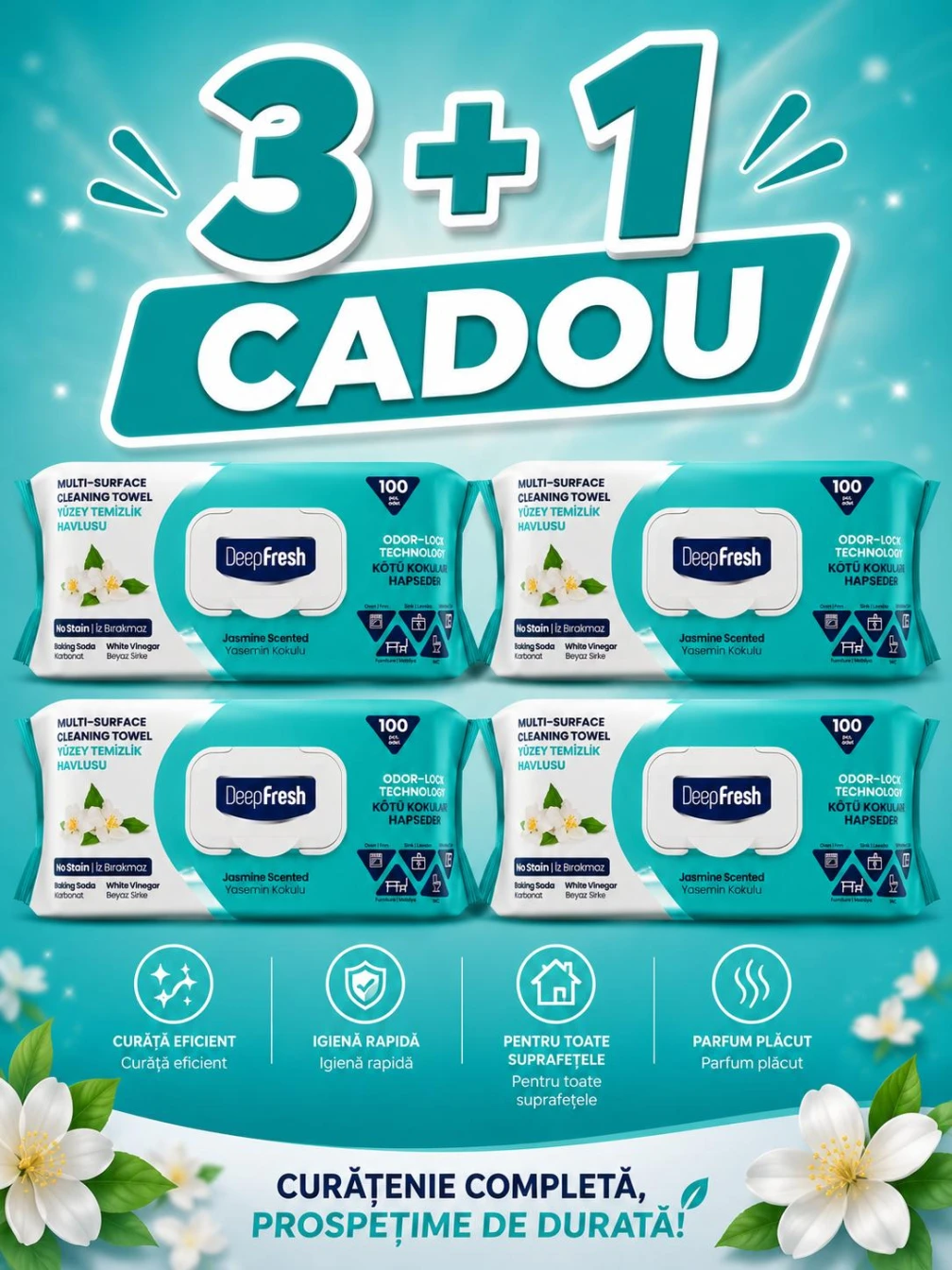 Promo 3+ 1 Șervețele cu otet si bicarbonat IASOMIE -VERDE