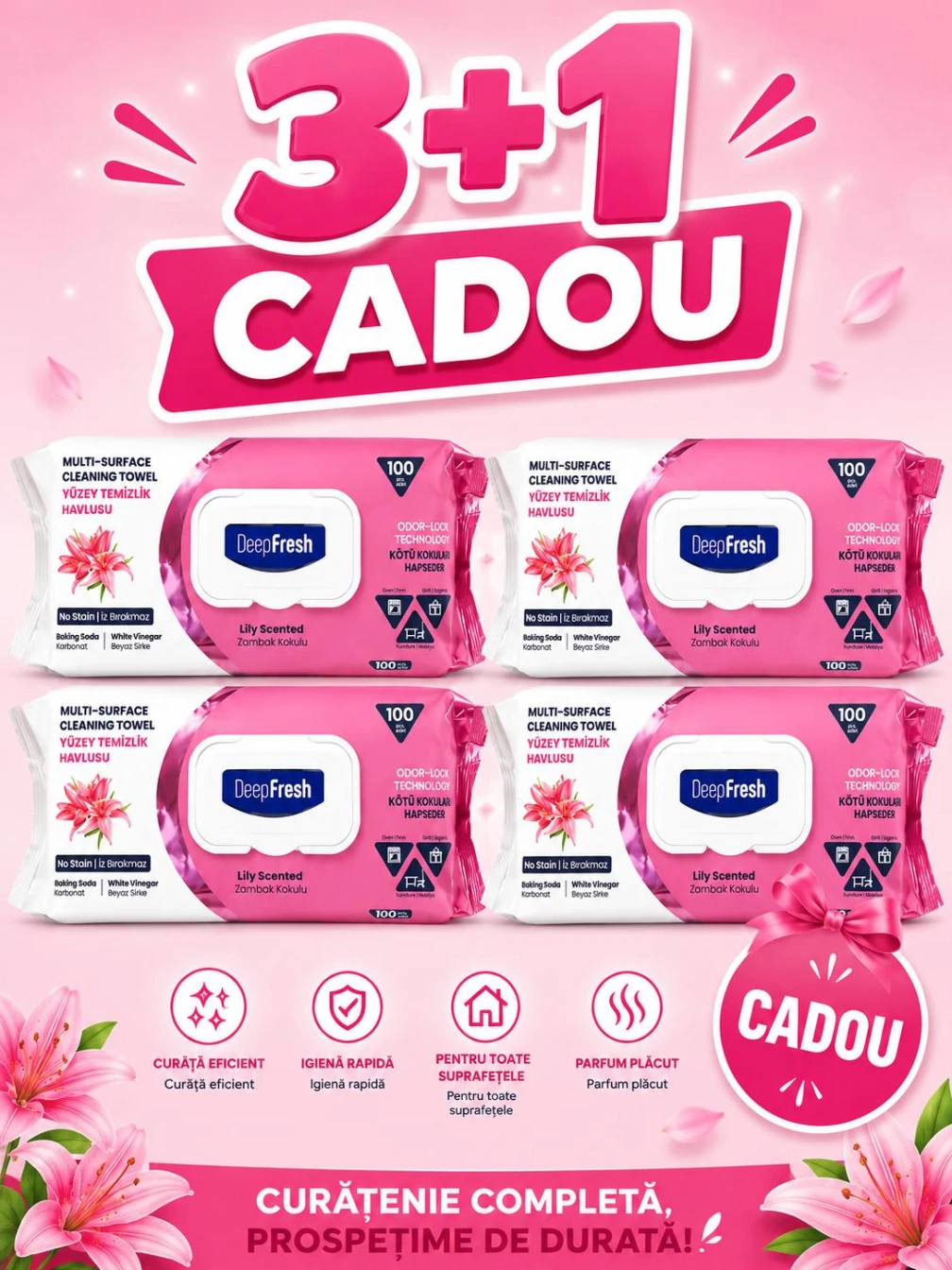 Promo 3+ 1 Șervețele cu otet si bicarbonat CRIN-PINK