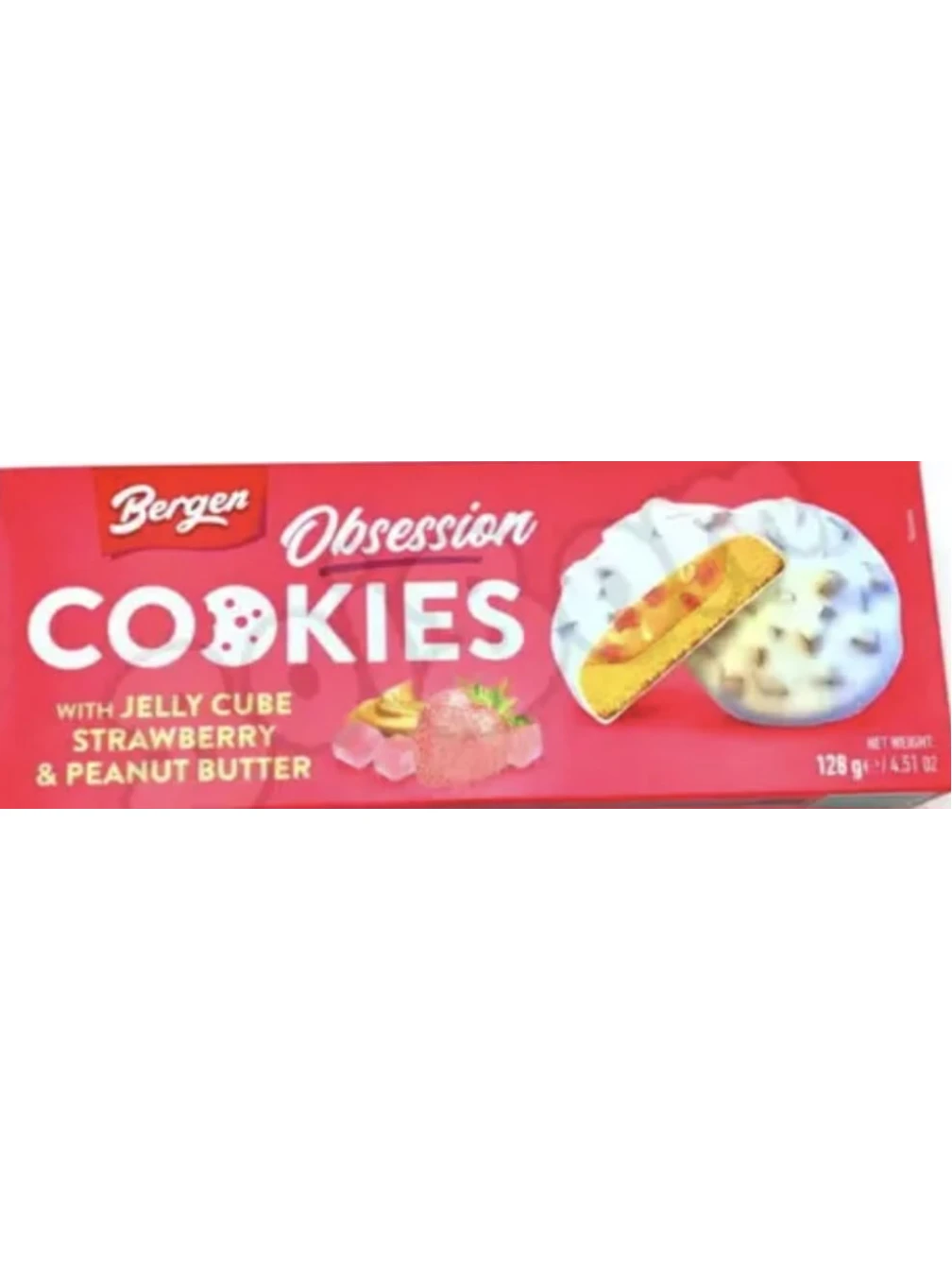 BISCUITI CU CREMA DE  ARAHIDE SI CAPSUNI 128 G