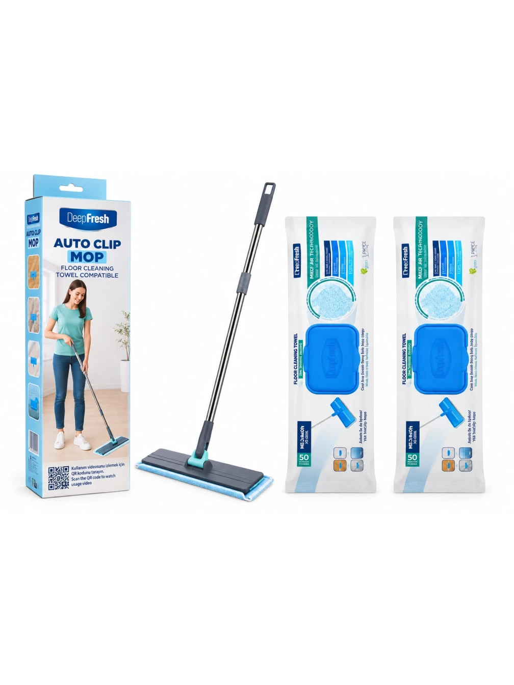 SET PROMO - 1 x MOP PENTRU LAVETE + 2 x PACHETE SERVETELE MOP CU OTET SI BICARBONAT ALBASTRU