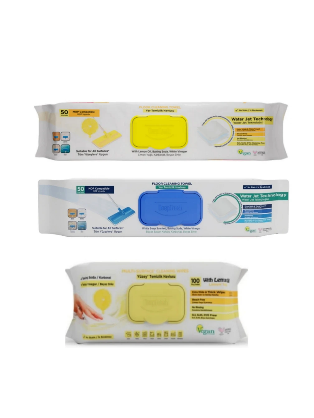 SET - 1 x SERVETEL MOP PENTRU PARDOSELI CU OTET SI BICARBONAT ALBASTRU 50BUC/PACHET + 1 x SERVETEL MOP PENTRU PARDOSELI CU OTET SI BICARBONAT LAMAIE ( GALBEN5) 50 BUC/PACHET 1 x SERVETELE OTET SI BICARBONAT LAMAIE 100BUC/PACHET