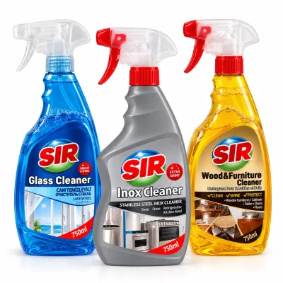 PROMO: 1 SOLUTIE INOX 750 ML + 1 SOLUTIE GEAMURI 750 ML + 1 SOLUTIE LEMN 750 ML 