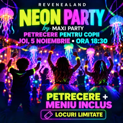 05.11.2026 - INVITAȚIE DE ACCES REVENEALAND • PETRECERE COPII - PROGRAM 18:30 - Neon Party by Maxi Party